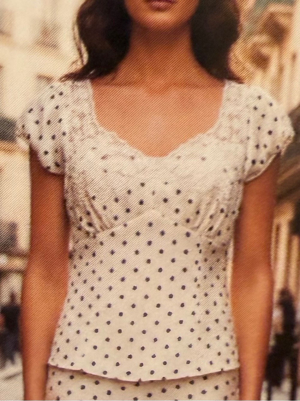Peach Love California White Polka Dot Lace-Trim Blouse
